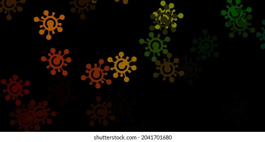 Verde oscuro, fondo vectorial amarillo con símbolos covid-19. Ilustración abstracta colorida con formas médicas degradadas. Diseño simple contra la información epidémica.