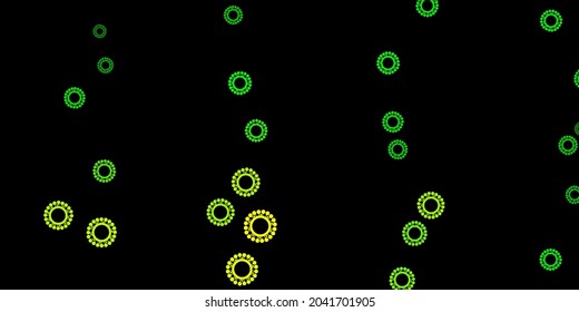 Dark green, yellow vector background with covid-19 symbols. Smart illustration with covid signs in decorative style. Simple design against epidemic information.