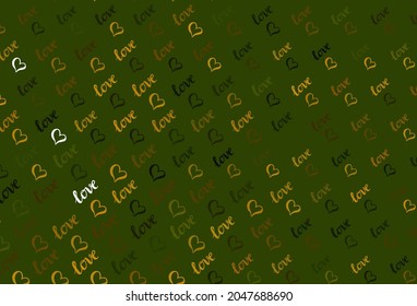 Dunkelgrüner, gelber Vektorhintergrund mit leuchtenden Herzen. Intelligente Illustration mit Farbverlauf-Herzen im valentinischen Stil. Design für eine Business-Werbung des Jubiläums.