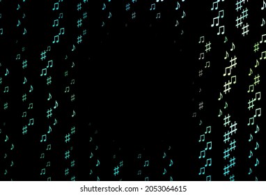 Dark Green, Yellow vector background with music symbols. Shining illustration of colorful gradient music notes. Pattern for festival leaflets.