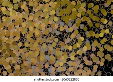 Verde oscuro, fondo vectorial amarillo con puntos. Ilustración abstracta moderna con gotas de agua coloridas. Patrón para texturas de papel pintado.