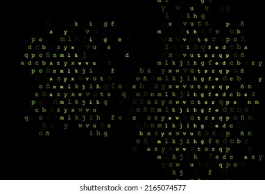 Dark green, yellow vector background with signs of alphabet. Colored alphabet signs with gradient on white background. The pattern can be used for ad, booklets, leaflets of education.