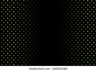 Dark green, yellow vector background with cards signs. Shining illustration with hearts, spades, clubs, diamonds. Design for ad, poster, banner of gambling websites.