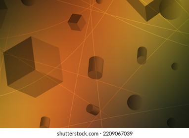 Dark Green, Yellow vector background with 3D cubes, cylinders, spheres, rectangles. Colorful illustration with geometric design. Elegant design for wallpapers.