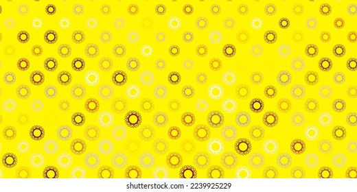 Dark green, yellow vector background with covid-19 symbols. Abstract illustration with biological gradient shapes. Design for biohazard warning.