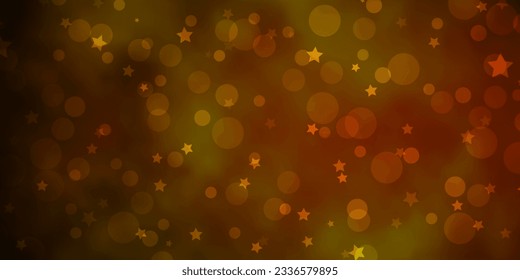 Verde oscuro, fondo vectorial amarillo con círculos, estrellas. Diseño abstracto de gradiente con burbujas, estrellas. Patrón para el diseño de tela, papel pintado.