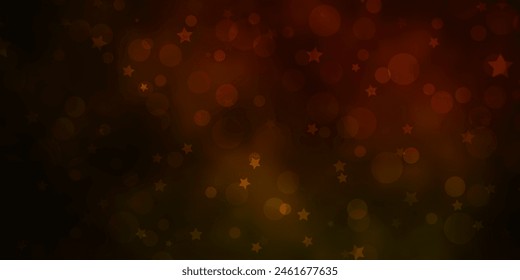 Dark Green, Yellow vector background with circles, stars. Colorful disks, stars on simple gradient background. Pattern for design of fabric, wallpapers.