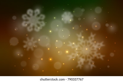 Dark Green, Yellow vector background with xmas snowflakes. Blurred decorative design in xmas style with snow. New year design for your business advert.