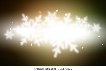 Dark Green, Yellow vector background with xmas snowflakes. Decorative shining illustration with snow on abstract template. New year design for your ad, poster, banner.