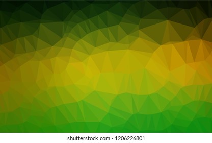Dark Green, Yellow vector blurry hexagon texture. Triangular geometric sample with gradient.  A new texture for your design.