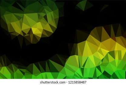 Dark Green, Yellow vector blurry hexagon template. Triangular geometric sample with gradient.  The textured pattern can be used for background.
