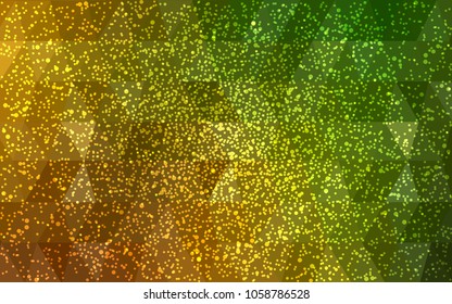 Dark Green, Yellow vector christmas postcard low polygon background. Illustration consisting of triangles. Abstract triangular polygonal origami or crystal design of New Year celebration.
