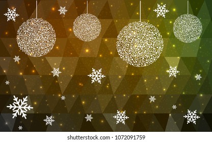 Dark Green Yellow vector christmas postcard low polygon background. Illustration consisting of triangles. Abstract triangular polygonal origami or crystal design of New Year celebration.