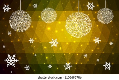 Dark Green Yellow vector christmas postcard low polygon background. Illustration consisting of triangles. Abstract triangular polygonal origami or crystal design of New Year celebration.
