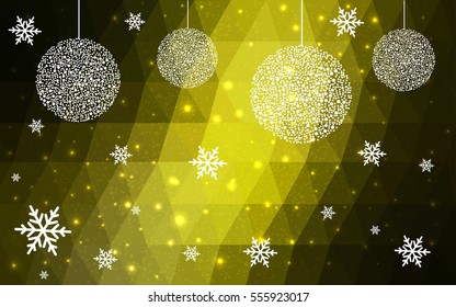Dark Green Yellow vector christmas postcard low polygon background. Illustration consisting of triangles. Abstract triangular polygonal origami or crystal design of New Year celebration.