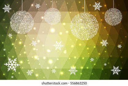 DARK green, yellow vector christmas polygon background. Low poly Illustration consisting of triangles with snowflakes. Texture, seamless background of New Year celebration.