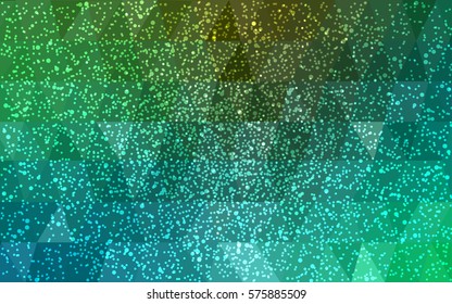 Dark Green, Yellow vector christmas polygon background. Low poly Illustration consisting of triangles with snowflakes. Texture background of New Year celebration.
