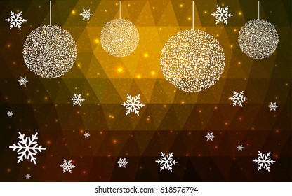 Dark Green Yellow vector christmas postcard low polygon background. Illustration consisting of triangles. Abstract triangular polygonal origami or crystal design of New Year celebration.