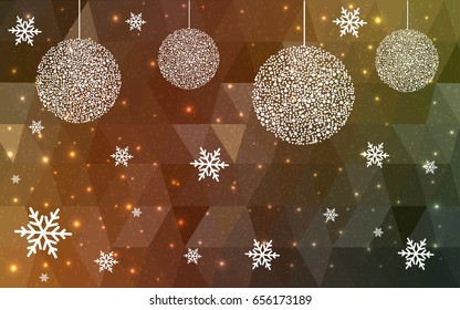 Dark Green Yellow vector christmas polygon background. Low poly Illustration consisting of triangles with snowflakes. Texture, seamless background of New Year celebration.