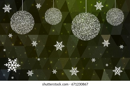Dark Green Yellow vector christmas polygon background. Low poly Illustration consisting of triangles with snowflakes. Texture, seamless background of New Year celebration.