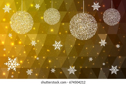 Dark Green Yellow vector christmas postcard low polygon background. Illustration consisting of triangles. Abstract triangular polygonal origami or crystal design of New Year celebration.