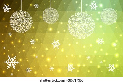 Dark Green Yellow vector christmas postcard low polygon background. Illustration consisting of triangles. Abstract triangular polygonal origami or crystal design of New Year celebration.