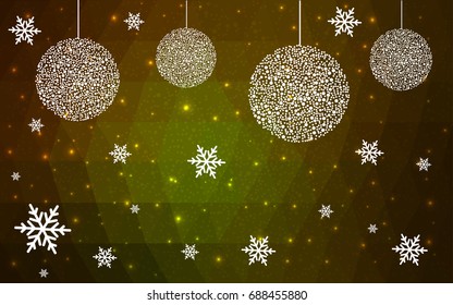 Dark Green Yellow vector christmas postcard low polygon background. Illustration consisting of triangles. Abstract triangular polygonal origami or crystal design of New Year celebration.