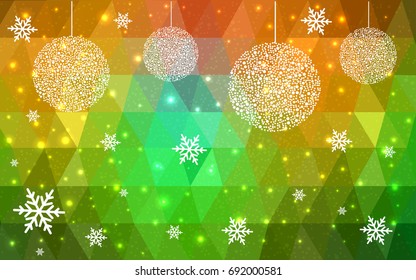 Dark Green Yellow vector christmas postcard low polygon background. Illustration consisting of triangles. Abstract triangular polygonal origami or crystal design of New Year celebration.