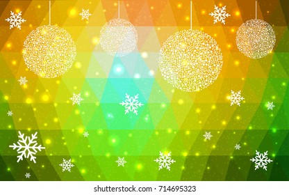 Dark Green Yellow vector christmas polygon background. Low poly Illustration consisting of triangles with snowflakes. Texture, seamless background of New Year celebration.