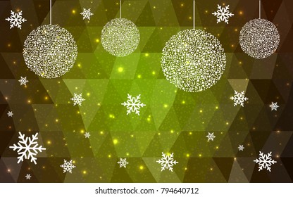 Dark Green Yellow vector christmas postcard low polygon background. Illustration consisting of triangles. Abstract triangular polygonal origami or crystal design of New Year celebration.