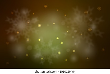 Dark Green, Yellow vector cover with beautiful snowflakes. Snow on blurred abstract background with gradient. The template can be used as a new year background.