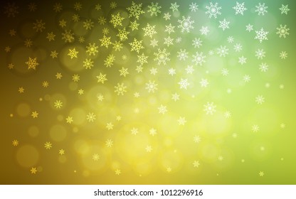 Dark Green, Yellow vector cover with beautiful snowflakes. Shining colored illustration with snow in christmas style. The template can be used as a new year background.