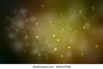Dark Green, Yellow vector cover with beautiful snowflakes. Glitter abstract illustration with crystals of ice. The pattern can be used for year new  websites.
