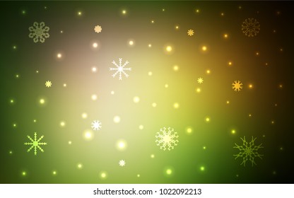 Dark Green, Yellow vector cover with beautiful snowflakes. Blurred decorative design in xmas style with snow. The pattern can be used for new year leaflets.