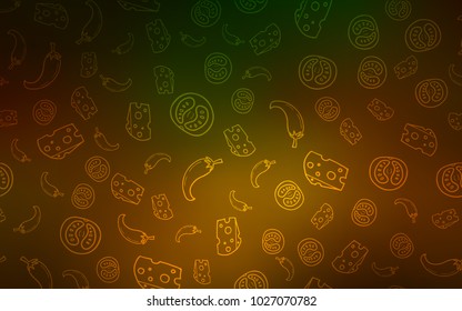 Dark Green, Yellow vector cover with cuisine gourmet. Glitter abstract sketch with gourmet food. Pattern for menu of cafes, bars, restaurants.
