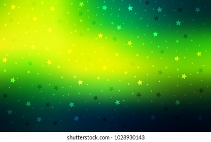 Dark Green, Yellow vector cover with small and big stars. Shining colored illustration with stars. Best design for your ad, poster, banner.
