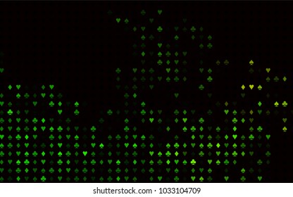 Dark Green, Yellow vector cover with symbols of gamble. Shining illustration with hearts, spades, clubs, diamonds. Pattern for booklets, leaflets of gambling houses.