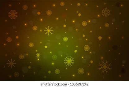 Dark Green, Yellow vector cover with beautiful snowflakes. Modern geometrical abstract illustration with crystals of ice. The pattern can be used for new year ad, booklets.