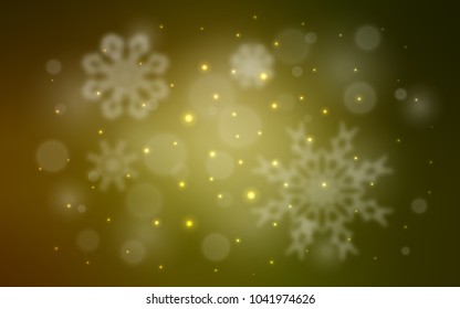 Dark Green, Yellow vector cover with beautiful snowflakes. Glitter abstract illustration with crystals of ice. The pattern can be used for year new  websites.