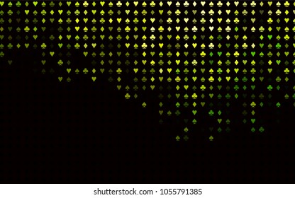 Dark Green, Yellow vector cover with symbols of gamble. Blurred decorative design of hearts, spades, clubs, diamonds. Template for business cards of casinos.
