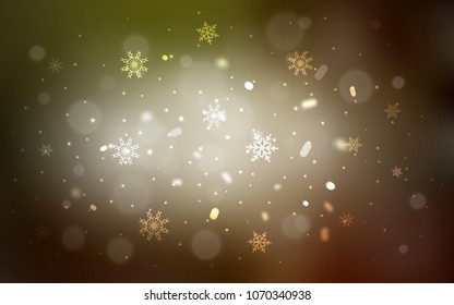 Dark Green, Yellow vector cover with beautiful snowflakes. Decorative shining illustration with snow on abstract template. New year design for your business advert.