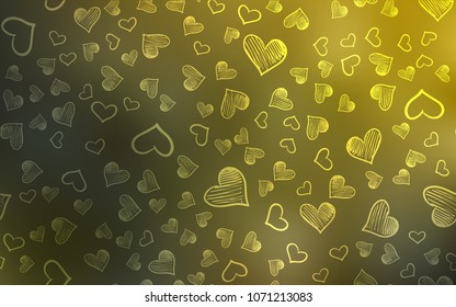 Dark Green, Yellow vector cover with Shining hearts. Beautiful colored illustration with hearts in celebration style. Pattern can be used for valentine's ad, booklets.