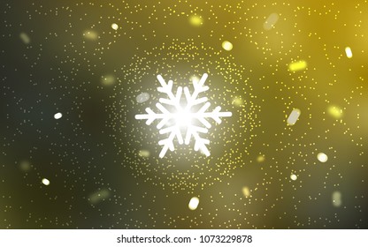 Dark Green, Yellow vector cover with beautiful snowflakes. Glitter abstract illustration with crystals of ice. The pattern can be used for year new  websites.