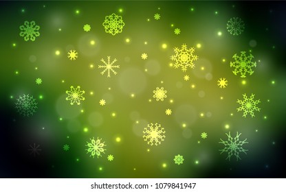 Dark Green, Yellow vector cover with beautiful snowflakes. Glitter abstract illustration with crystals of ice. New year design for your business advert.