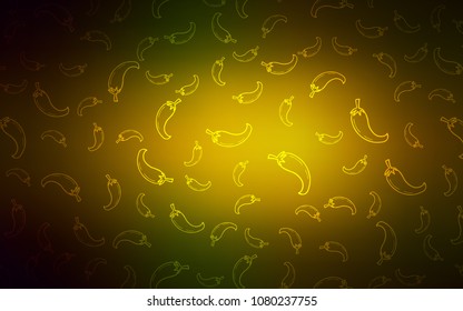 Dark Green, Yellow vector cover with chili peppers. Beautiful colored illustration with peppers in doodle style. Template for meal cooking in kitchen.