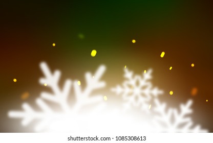 Dark Green, Yellow vector cover with beautiful snowflakes. Glitter abstract illustration with crystals of ice. The template can be used as a new year background.