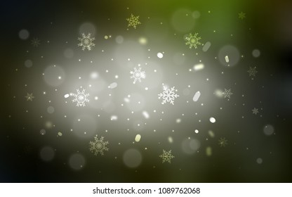 Dark Green, Yellow vector cover with beautiful snowflakes. Shining colored illustration with snow in christmas style. The pattern can be used for new year leaflets.