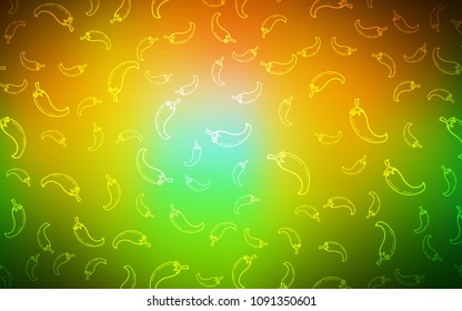 Dark Green, Yellow vector cover with chili peppers. Glitter abstract sketch with hot peppers. Template for meal cooking in kitchen.