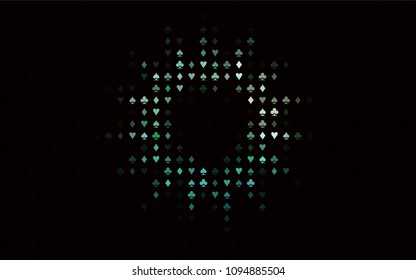 Dark Green, Yellow vector cover with symbols of gamble. Blurred decorative design of hearts, spades, clubs, diamonds. Pattern for leaflets of poker games, events.