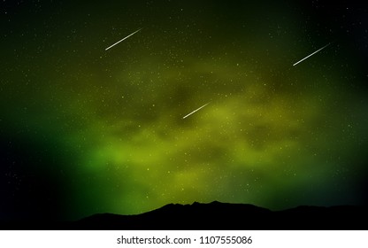 Dark Green, Yellow vector cover with astronomical stars. Space stars on blurred abstract background with gradient. Pattern for futuristic ad, booklets.